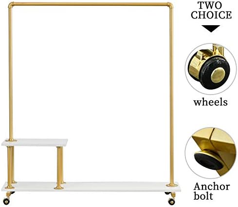 BOSURU Gold Pipe stalak za odjeću za odjeću s policama maloprodajna odjeća za police za butike Zlatni stalak za odjeću 59 H