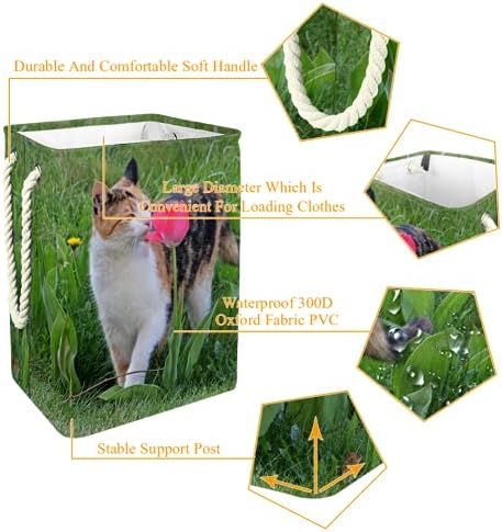 DEYYA vodootporne korpe za veš visoke čvrste sklopive mačke cvijet Lala vrt za životinje pet proljeće slatka korpa za štampanje za
