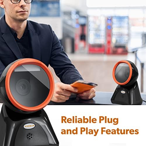 AMBIR DB100 BESPLATNI Plug & Play Omni-usmjereni desktop USB 1D, 2D i QR skener barkoda - crna / narandžasta