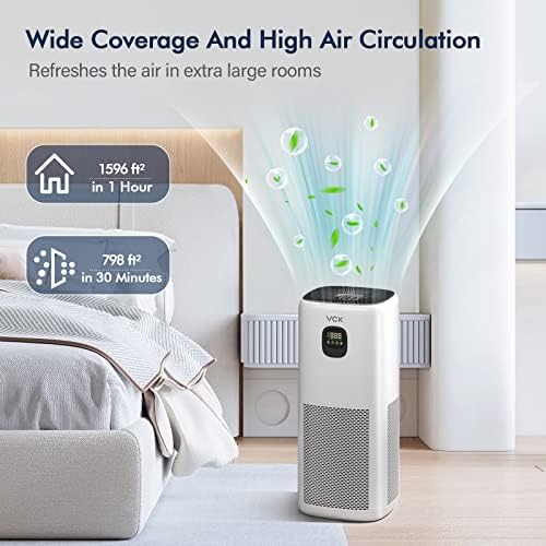 VCK Pročistači vazduha sa H14 True HEPA filterom, tihi prečistač vazduha za kućnu veliku sobu spavaća soba do 1596 kvadratnih stopa