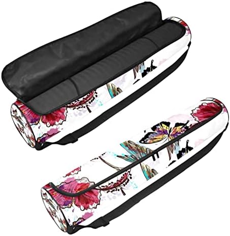 Yoga Mat torba, Akvarelni cvjetni Kolibri leptiri i gravirano cvijeće Vježba Yoga Mat Carrier full-Zip Yoga Mat torba za nošenje sa