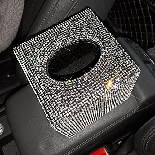 PU kožna kutija za kvadratnu tkivo, Bling Bling Bling Rhinestone Salved držač papira Case Case Car Armrest kutija Tkiva Tkiva Tkiva