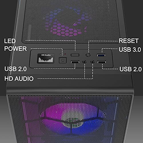 MUSETEX Mesh ATX mid-Tower kućište za kompjuterske igre sa 6 kom × 120 mm LED ARGB ventilatori USB 3.0 port Mesh prednji Panel & amp;
