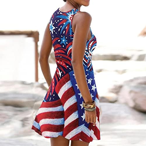 4. jula haljine za žene Casual Summer Tank Dress američka zastava bez rukava O vrat Keyhole Stars Stripes Sundress