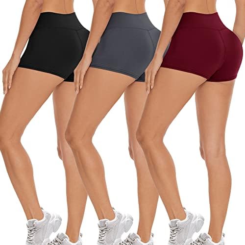 Gayhay 3 pakovanja za žene - 2 '' Spandex High Spandex Shorts Dance Odbojka Yoga Booty BIKER HORTSH