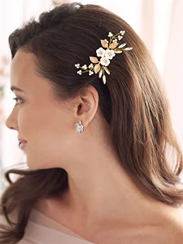 Latious Flower Bride vjenčanje češalj za kosu list Bridal Side češalj svjetlucavi kristalni komad kose Pearl Hair Accessorie za žene