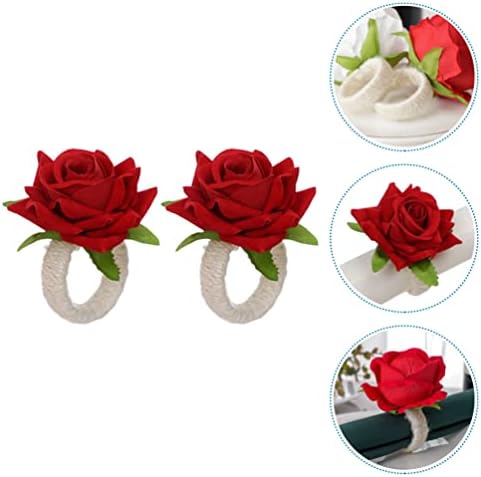 Didiseaon prsten za salvetu Valentine Dan Rose Sapkin Prsteni 2pcs Artificial Rose Cvjetni salvetilj Držač od svilene vjenčane serviette