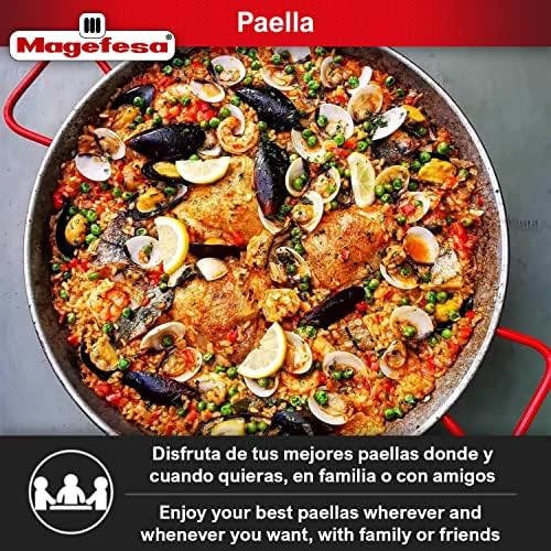 MAGEFESA® Carbon-paella tiganj 9 u - 23 cm i 1 porcija, napravljena od ugljeničnog čelika, sa rupicama za veću otpornost i lakoću,