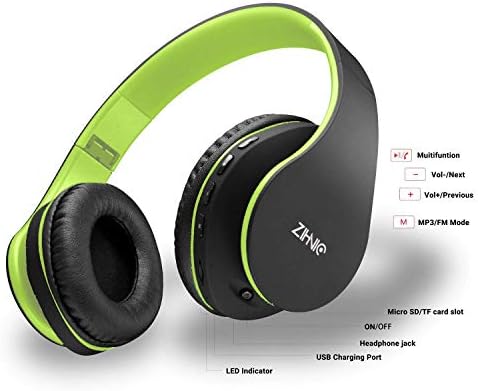 Zihnic 2 stavke, 1 crna plava savezna bežična slušalica sa 1 crne zelene sklopive bežične slušalice