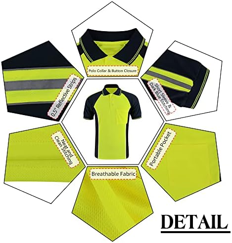 Lovposnty Sigurnosne polo majice Reflektivne košulje visoke vidljivosti, Građevinske radne majice za muškarce