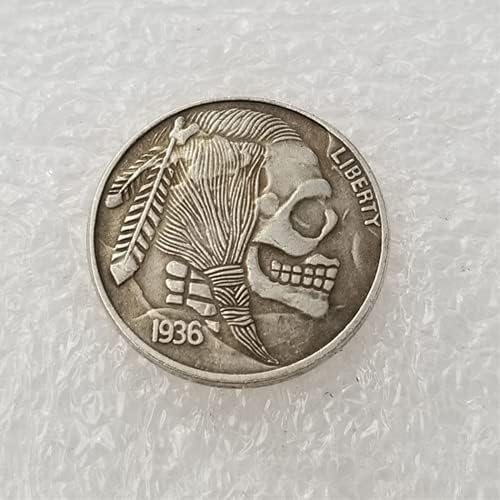 Kockea Copy 1936 U.S Hobo Coin - Indijanci lubanja i bikov srebrna replika Morgan Dollar Suvenir Coin Challenge Coin Lucky Coin