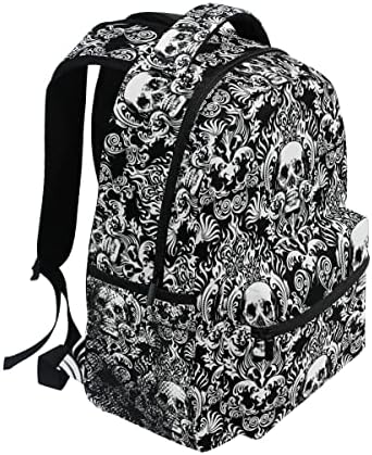 Crni lubanja ruksaka Vintage cvjetna casual školska torba Lagani patentni zatvarač Laptop BookBag Pješačenje na rame za žene muškarci