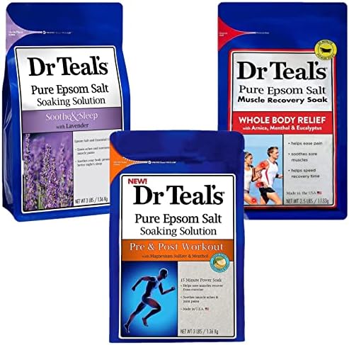 Dr. teal's Pure Epsom Salt Soak Pain Relief Majčin dan poklon Set - Soothe & Sleep lavanda, Pre & Post Workout with Menthol, Muscle