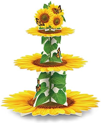 Sunflower Cupcake Suncokretorni ukrasi za suncokret za zabavu 3 nivoa Ljeto Žuto suncokret Kratki ukrasi za kolače Držači za žene
