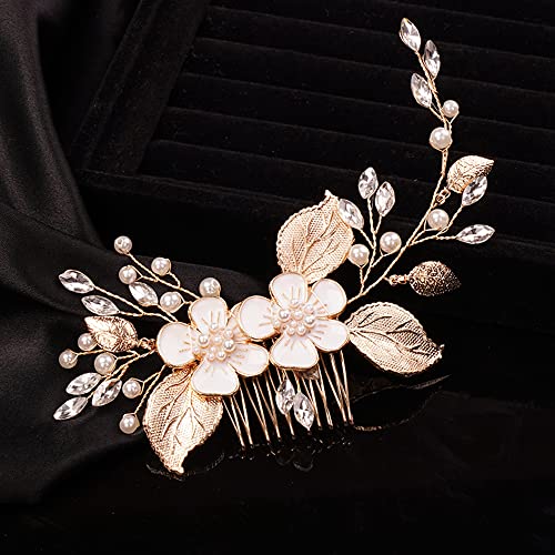 Teyglen kristalni cvjetni list nevjesta vjenčani češalj za kosu Zlatni listovi rhinestone traka za glavu komadi za kosu Bridal Side
