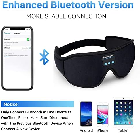 Slušalice za spavanje Bluetooth 5.0 Wireless 3D maska ​​za oči, LightMetunnel slušalice za spavanje za spavanje sa bočnim pragovima
