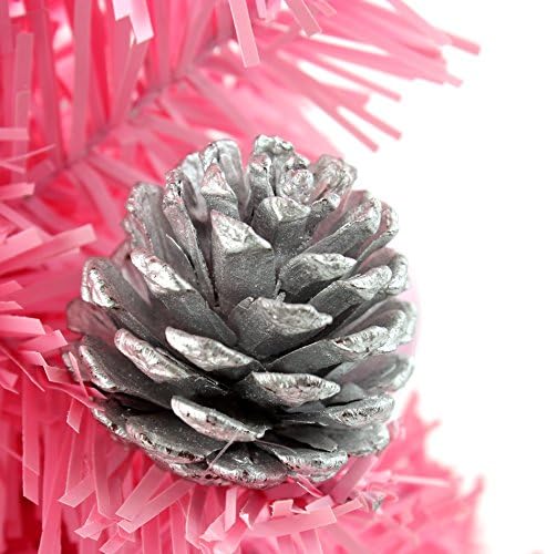 IDS Početna 12Sm mini stol Top stol ukrašen božićno drvce sa lukovima i ukrasima za ukrašavanje na balama, Pink