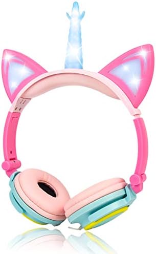 Slušalice Olyre Unicorn, slušalice za stereo svjetlo 3,5 mm priključak sa LED laganim mačkim ušima za djecu Djeca odrasli festivalski