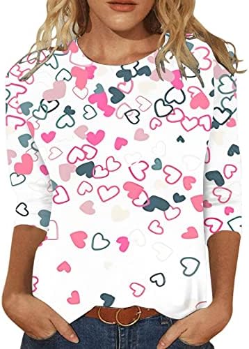 ZEFOTIM Dnevna majica za žene za žene 3/4 rukava slatka ljubavna srca Grafički tees casual modne vrhove bluza