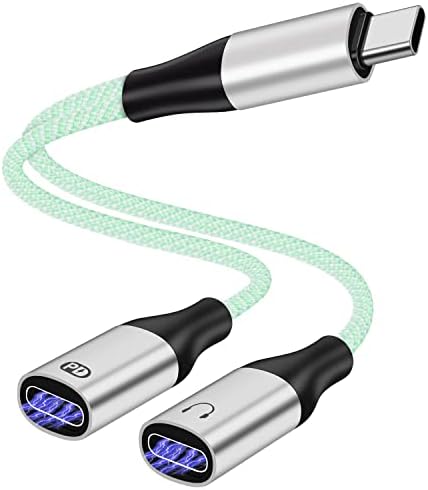 USB C Splitter, USB C Adapter za slušalice i Punjač dual USB C audio i Adapter za punjač podrška za Pixel2XL/3xl/4XL/5, Galaxy S20/S20+/S21,