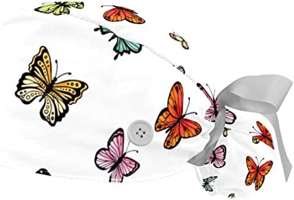 2 komada Šareni kape za piling leptira sa gumbom Ponytail torbica, podesivi uniseks Buffent hirurški šešir, više boja