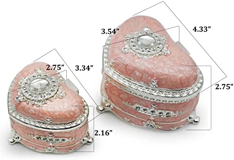 Luksuzni vintage srčani oblik metalne legure nakit kutija zvonaste krinkere organizator Božićni poklon za žene, djevojke, mala ružičasta