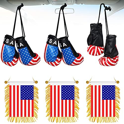 3 pari Mini bokserske rukavice minijaturne torba rukavice američke zastave Printi 3 kom. USA Fringy Window Flag za zastavu za viseće