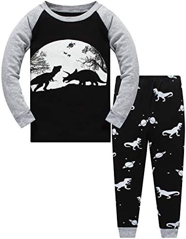 Popshion kompleti pidžama za male dječake svijetle u tamnom dinosaurusu pamuk 2 komada odjeća za malu djecu Djeca Pjs odjeća