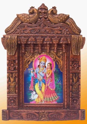 Prodavnica rukotvorina Radha Krishna slika postera u ukrasnom obliku pauna Jharokha drveni okvir