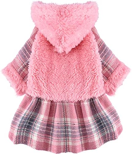 Zimska haljina za pse, džemper za pse od flisa za male pse, slatke tople roze karirane haljine za štence odjeća za Čivavu Yorkie,