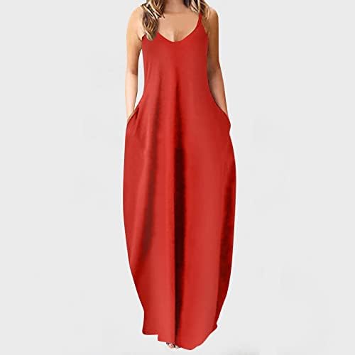 lcziwo ženska ljetna Maxi haljina 2023 čvrsta traka za špagete V izrez bez rukava labava maksi haljina na Havajima na plaži