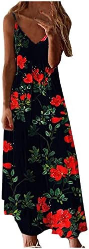 Ženska haljina za proljeće 2023. sa cvjetnim špageti remenom V izrezom bez rukava labave Maxi Hawaii haljine na plaži