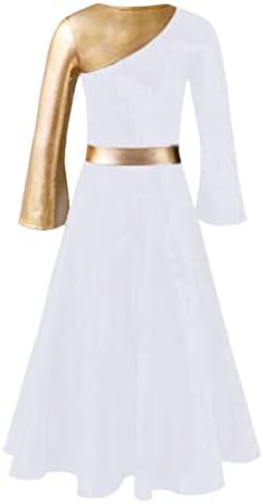 EasyForever Girl Metallic Gold Boja blok Pohvala plesna haljina Plesna odjeća Lyrical Christian Worship Dance Tunic
