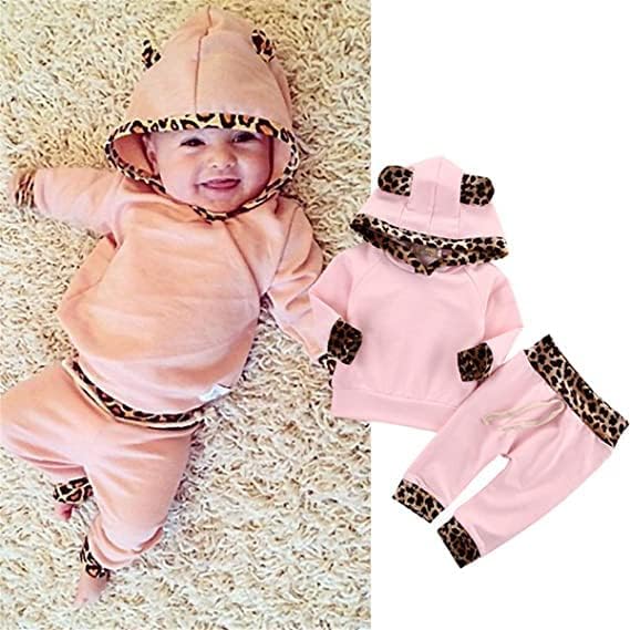 Kashoer 2pcs slatko novorođene dječje djevojke ružičaste leopard dukseve majice Top + hlače set odjeće
