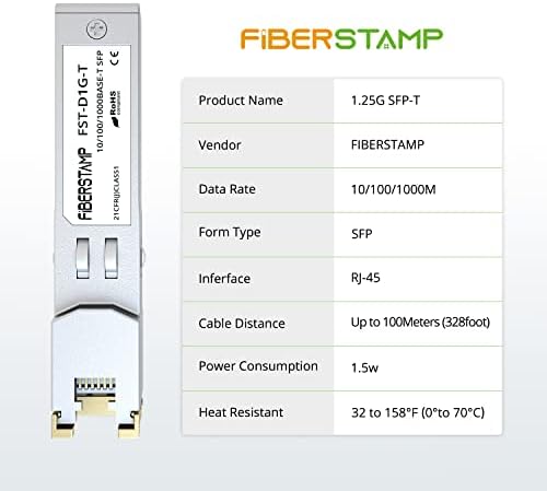 FIBERSTAMP 1.25 G 10/100/1000Base-T SFP primopredajnik, RJ45 bakar modula, do 100m