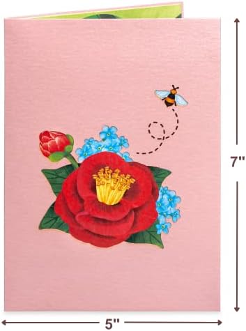 Papir Love 3D Pop up kartica, cvijet kamelije, za Dan majki, sve prilike - 5 x 7 poklopac-uključuje kovertu i oznaku za bilješke