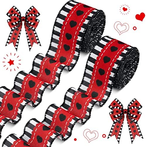 2 Roll 20 metara Valentinovo trake 2 inča srca sa prugama žičana traka Burlap tkanina traka za Valentinovo Party Poklon pakovanje