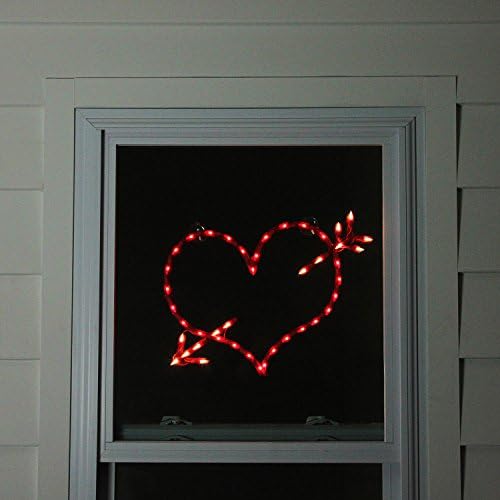 Northlight osvijetljeni crveni ukras siluete luka i prozora sa strelicama za Dan zaljubljenih, 18
