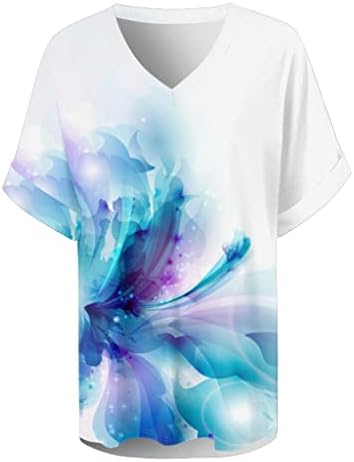 CGGMVCG ženske ljetne vrhove cvjetne kratke rukave V vrat majice Tee štampane strane Split tunike majice za žene