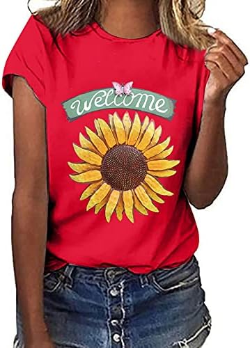 Suncokretove grafičke majice za žene kratke rukave ljetni pulover labavi lagani okrugli vratni vrhovi bluze