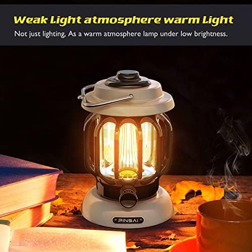 Pinsai LED kamping fenjer, punjiva retro metalo Kamping svjetlo, viseće rubove zatamnjene svjetiljke, prijenosna svjetiljka za svijeće,