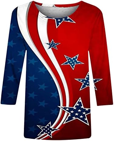 za juniore Jesen Summer 3/4 rukava za čamcu BoolockBlock Američka zastava Grafički prugasti vrhovi tinejdžerke 2023 odjeća
