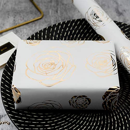 RUSPEPA rolna papira za umotavanje - dizajn zlatne folije ružičasto bijele pozadine za vjenčanje, rođendan, čestitke i praznike -