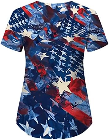 4. jula majice za žene američka zastava ljetni kratki rukavi V izrez Tees sa 2 džepovima bluze praznična Ležerna radna odjeća