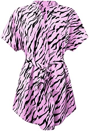 Uikmnh ženske košulje haljine sa pojasom Raglan rukav Mini haljina kratki rukav V-izrez Shirt Dress Cheetah ljetna ravna haljina
