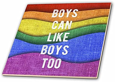 3drose dječaci također mogu voljeti dječake u bijelom printu na valovitoj duginoj pozadini. - Pločice.