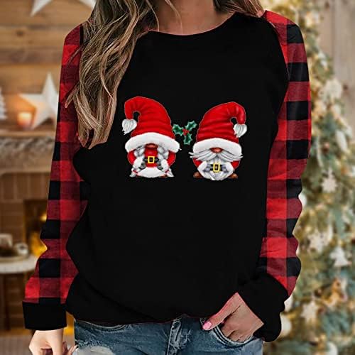 Božićne košulje za žene Gnomes Grafički print Pulover dugih rukava majica Ležerne prilike modni plairani raglan vrhovi