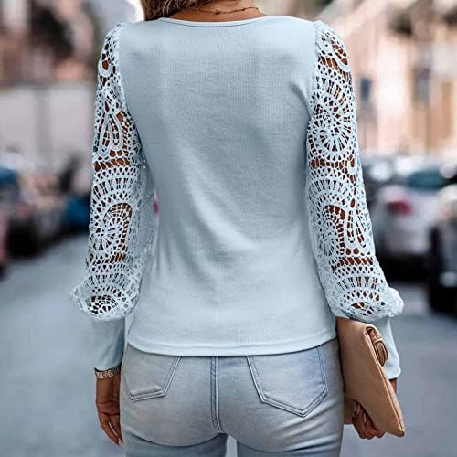 Elegantni čipkasti heklani vrhovi za žene izdubite fenjer duge rukave pulover majice Dressy Casual labava bluza