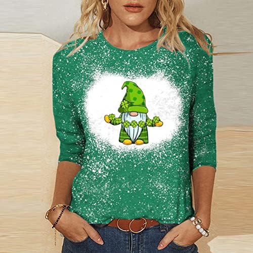 Gnome St Patricks Day Shirts for Women 3/4 rukav Crew Neck Tees Top Fashion Green T-Shirt Festival holiday Blues