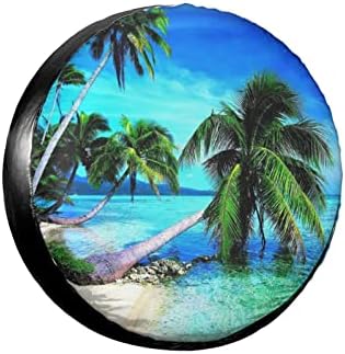 Lojaogon Tropical Palms Trees Navy Blue Ocean Beach Rezervna guma Poklopac kotača Poklopac gume za gume Točak, prikolica, RV, SUV